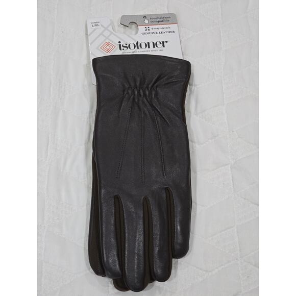 Isotoner Signature Women's Stretch Leather Touchscreen Gloves - Brown L/XL - Picture 2 of 5